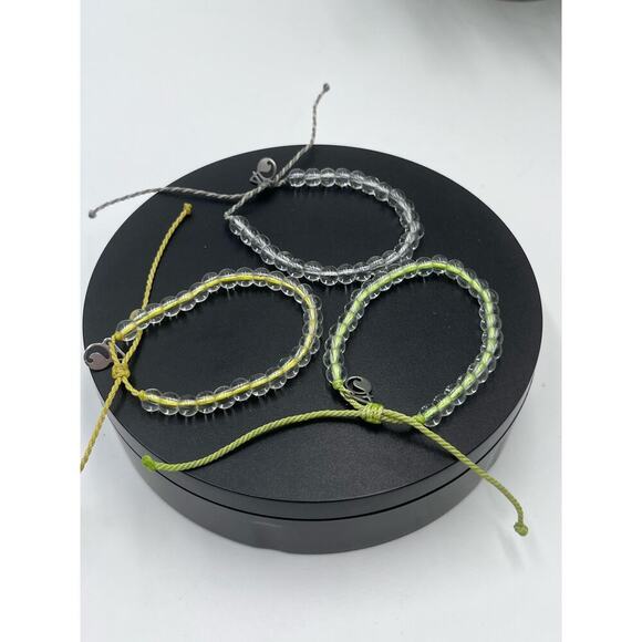 4ocean Recycled Bali Beaded Adjustable Yellow Blue Gray Bracelet set of three - Picture 7 of 9